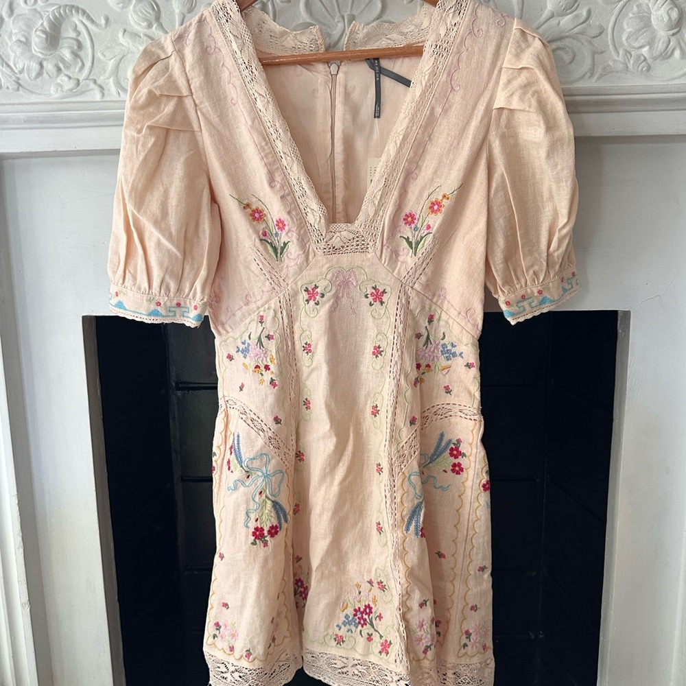 NWT Anthropologie Embroidered Mini Dress with Lace Details